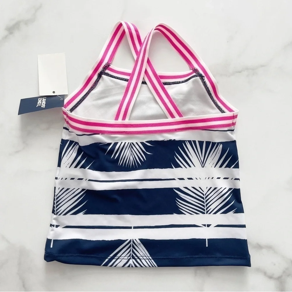 Lands End Stripe Pink Trim Swim Top Size 5